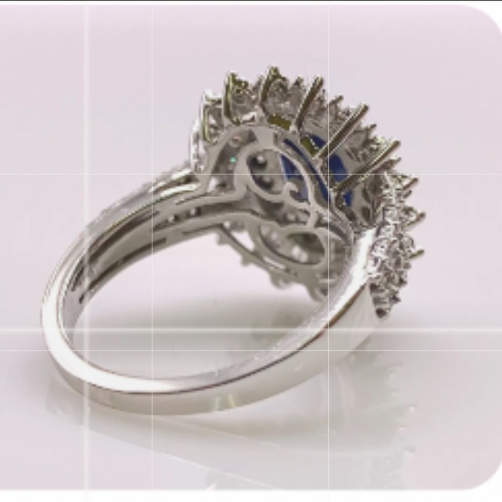 EFFY Statement Ring 14k White Gold, huge Sapphire Nestled in Tons of Diamonds LN - Picture 4 of 14